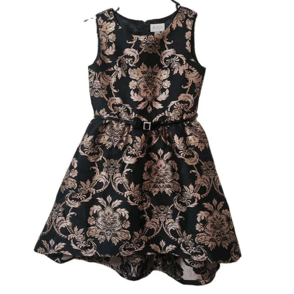 The Childrens Place Black Brocade Dress Size 12 Wedding Christmas Formal Dress